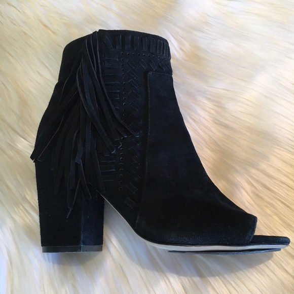 Rebecca Minkoff Iris Fringe Open Toe Bootie (Black) - Picture 3 of 4